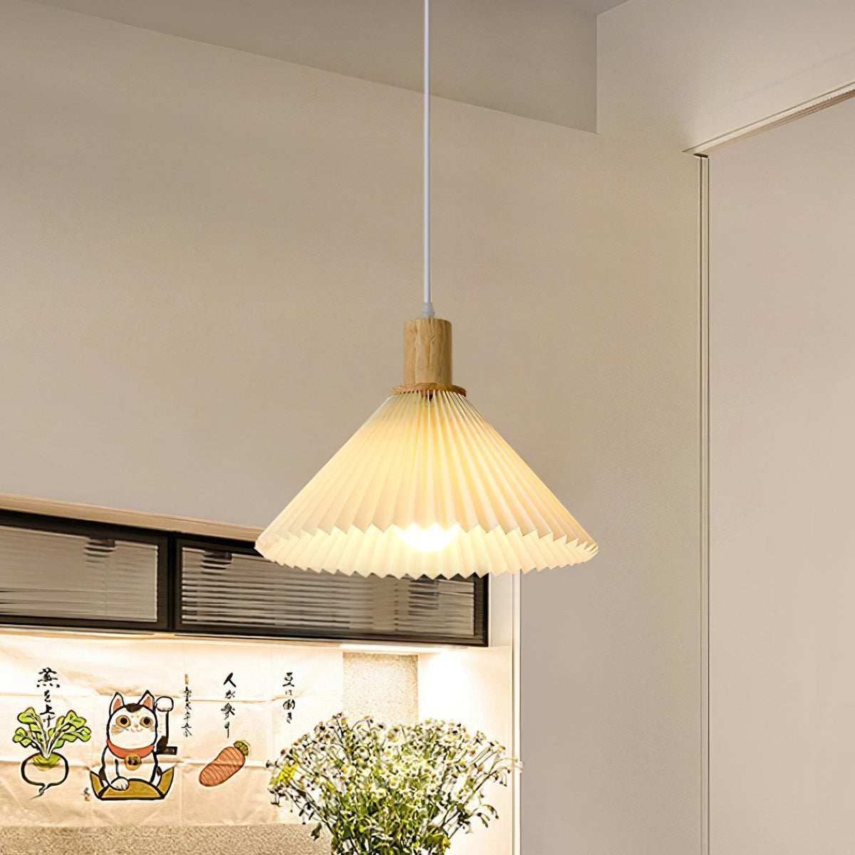 Pleated Wood Pendant Light Nordic Minimalist Dining Room Fixture