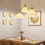Pleated Wood Pendant Light Nordic Minimalist Dining Room Fixture