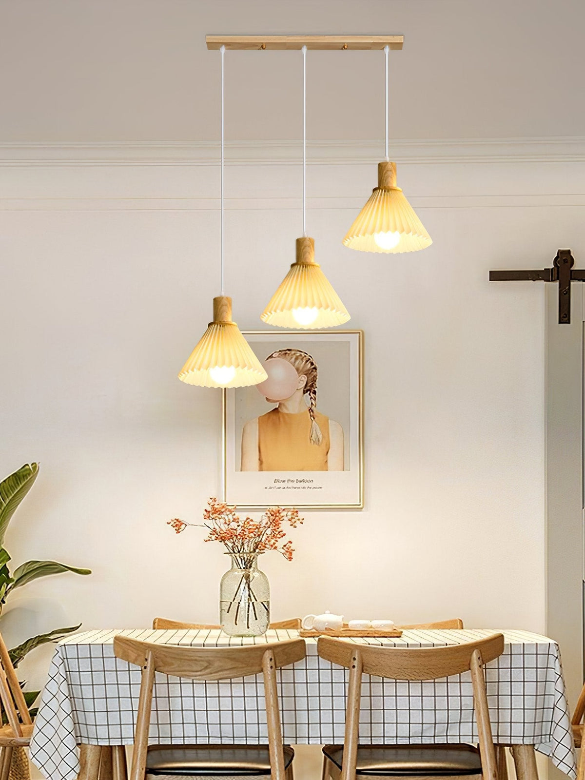 Pleated Wood Pendant Light Nordic Minimalist Dining Room Fixture