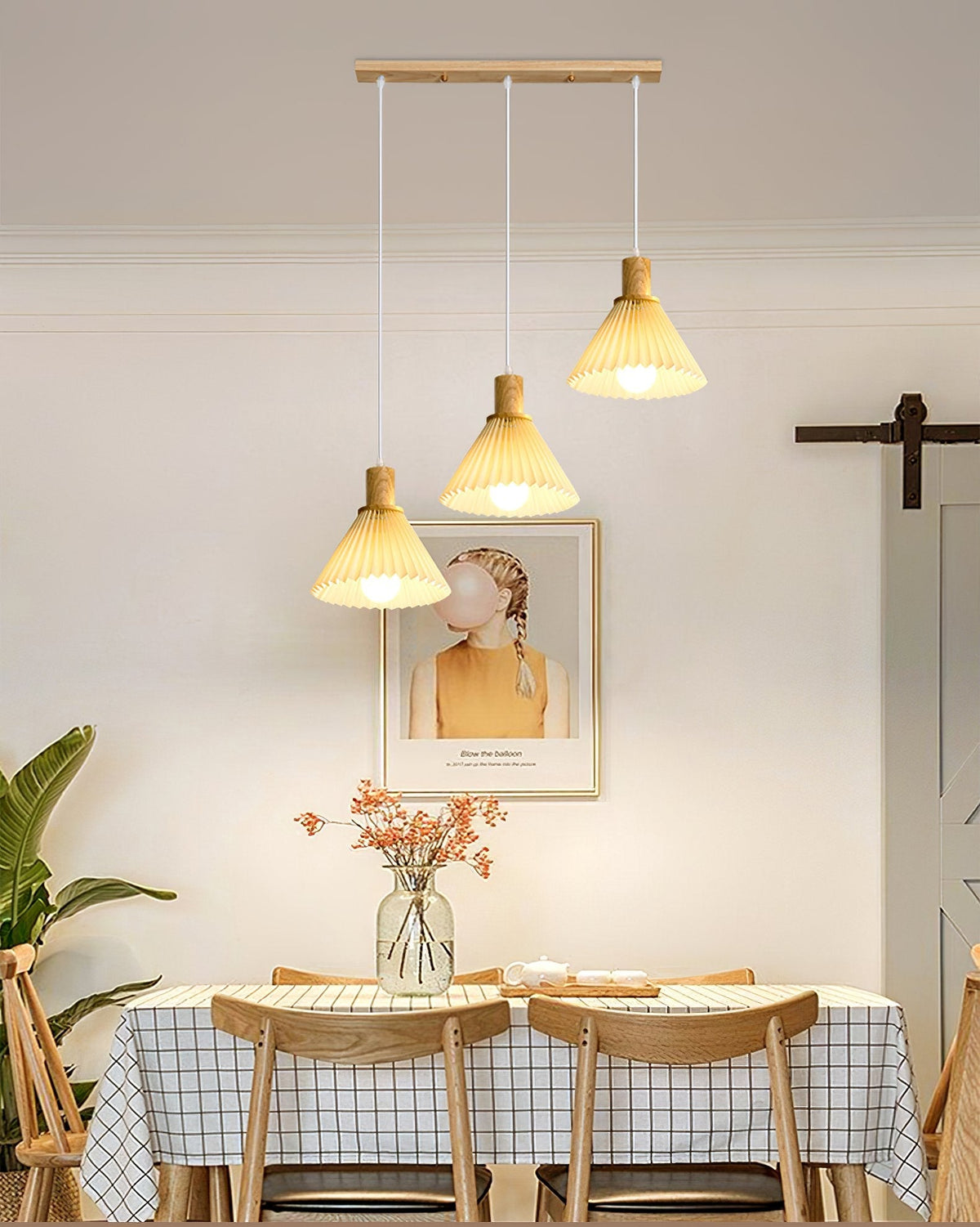 Pleated Wood Pendant Light Nordic Minimalist Dining Room Fixture