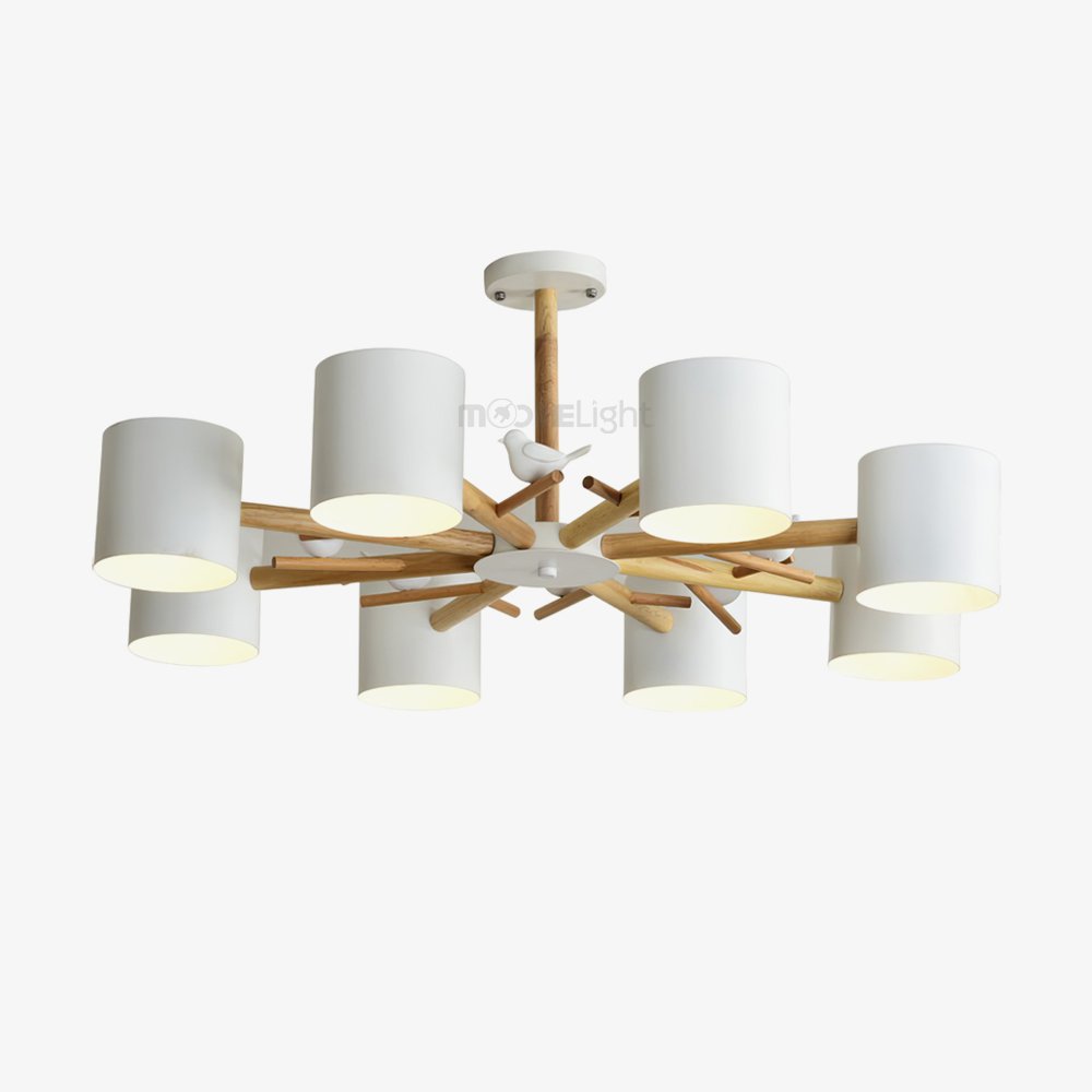 Nordic Tree Branch Chandelier with Birds - Modern Wood & Metal Pendant Light for Living Room, Dining Room, Bedroom