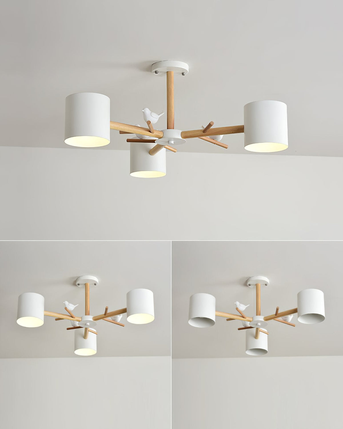 Nordic Tree Branch Chandelier with Birds - Modern Wood & Metal Pendant Light for Living Room, Dining Room, Bedroom