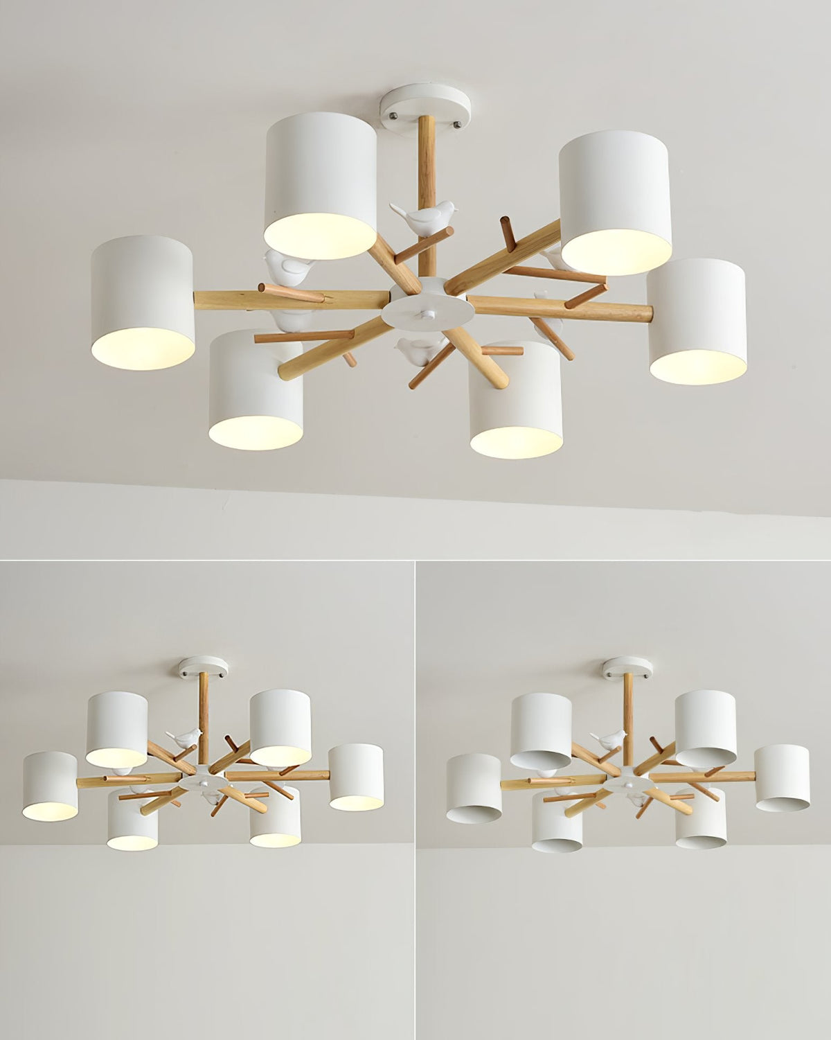 Nordic Tree Branch Chandelier with Birds - Modern Wood & Metal Pendant Light for Living Room, Dining Room, Bedroom
