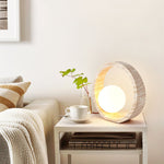 Oxygen Table Lamp - Natural Travertine Modern Nightstand Light for Bedroom & Living Room
