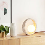 Oxygen Table Lamp - Natural Travertine Modern Nightstand Light for Bedroom & Living Room