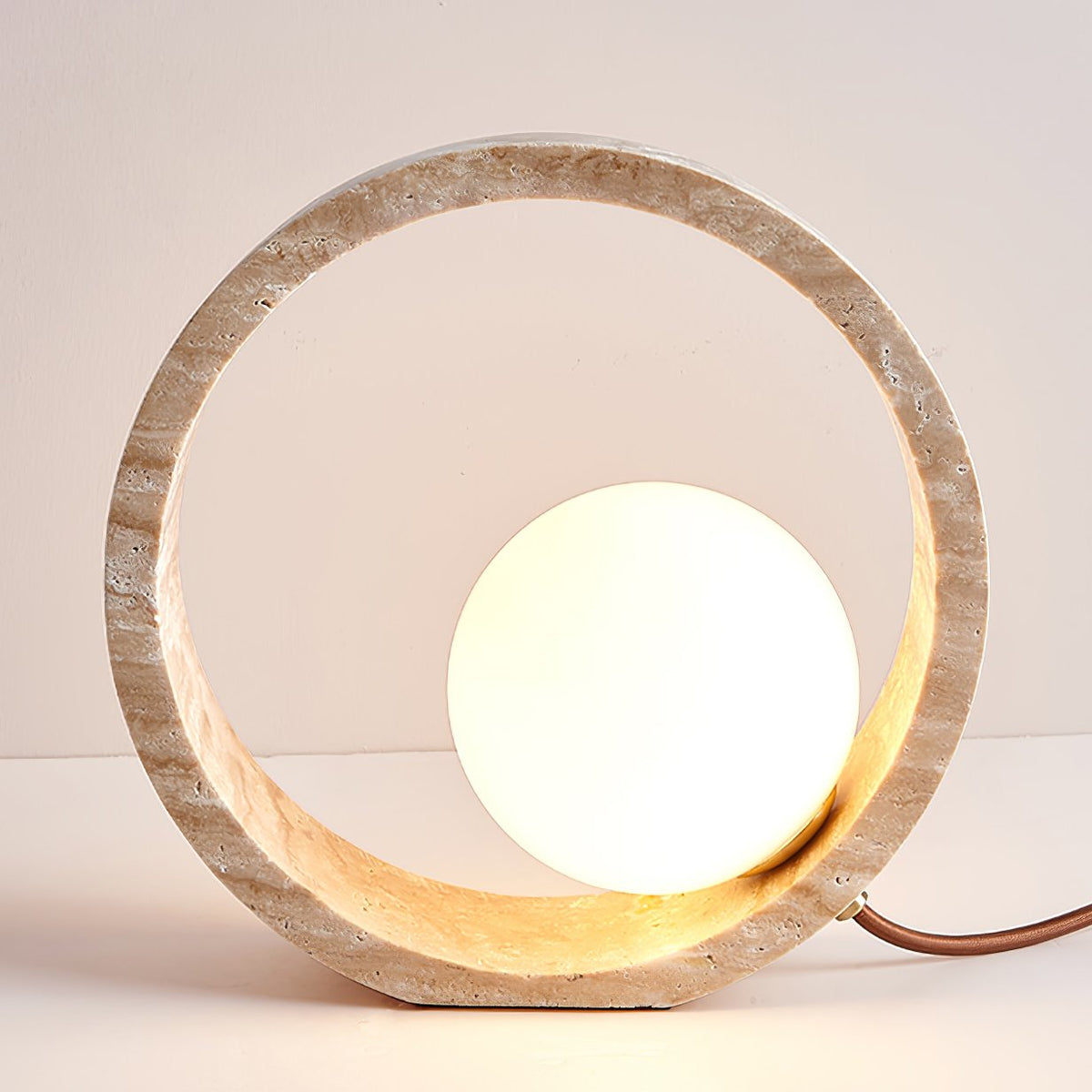 Oxygen Table Lamp - Natural Travertine Modern Nightstand Light for Bedroom & Living Room