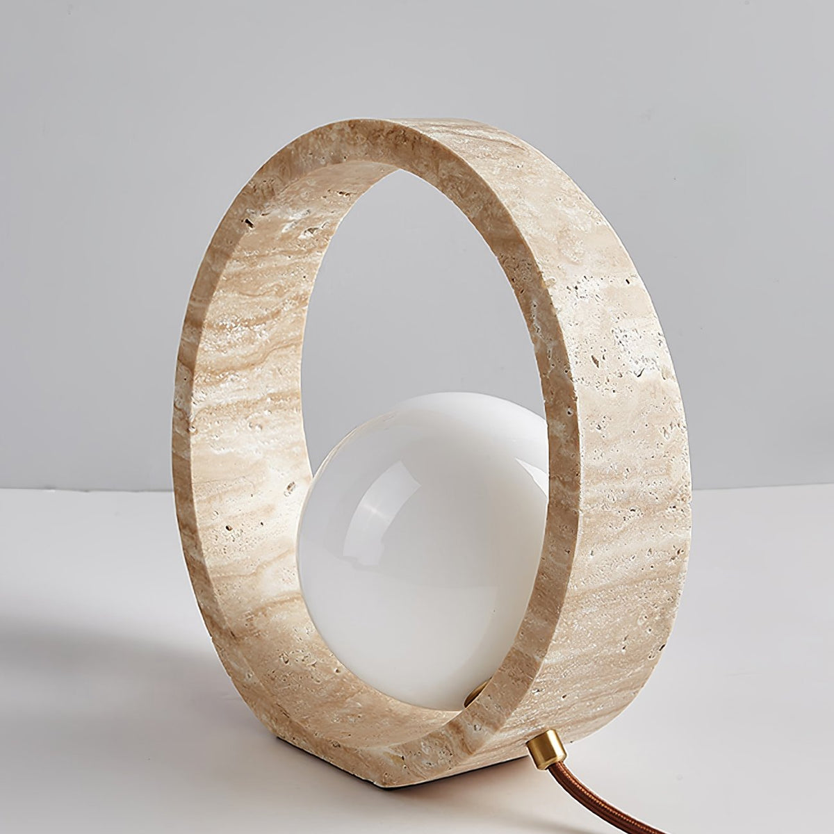 Oxygen Table Lamp - Natural Travertine Modern Nightstand Light for Bedroom & Living Room