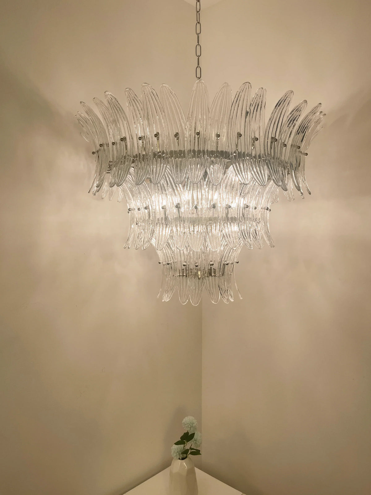 Palm Leaves Murano Transparent Glass Chandelier