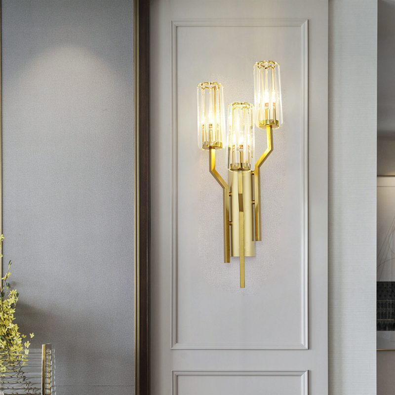 Luxury Gold Crystal Torch Wall Sconce for Bedroom Living Room