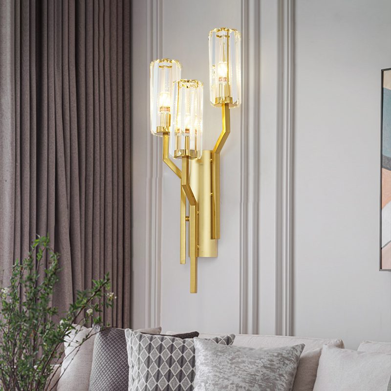 Luxury Gold Crystal Torch Wall Sconce for Bedroom Living Room