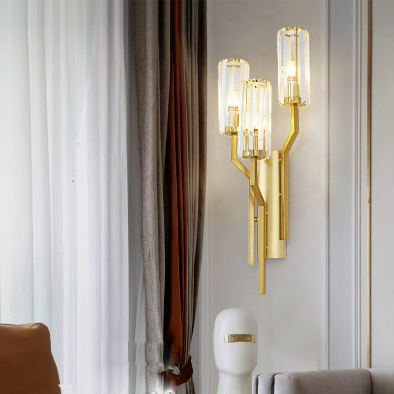 Luxury Gold Crystal Torch Wall Sconce for Bedroom Living Room