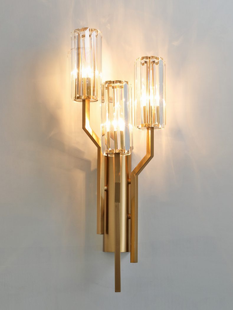 Luxury Gold Crystal Torch Wall Sconce for Bedroom Living Room
