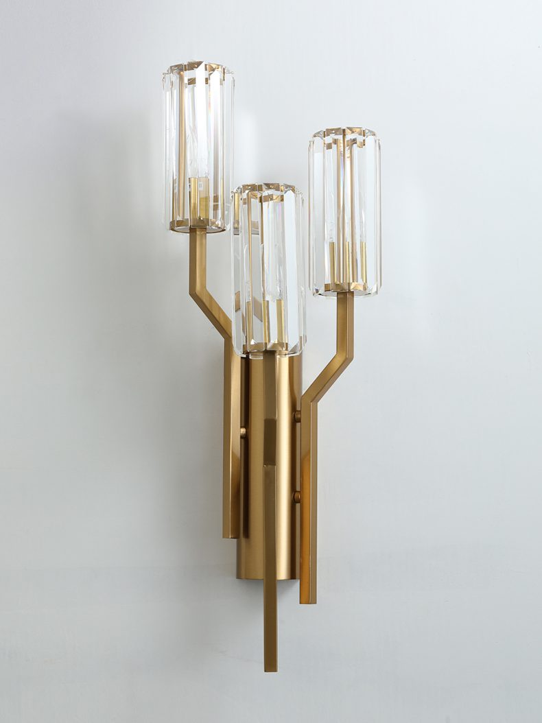Luxury Gold Crystal Torch Wall Sconce for Bedroom Living Room