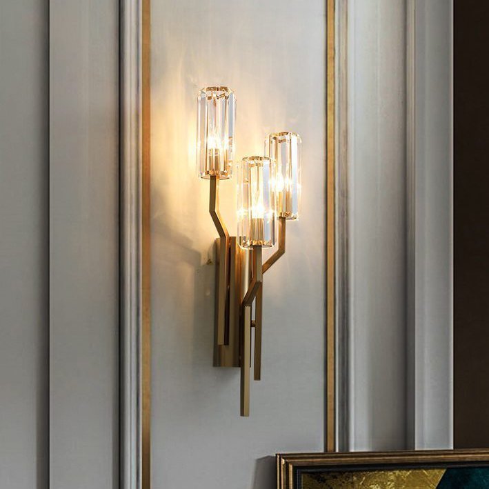 Luxury Gold Crystal Torch Wall Sconce for Bedroom Living Room
