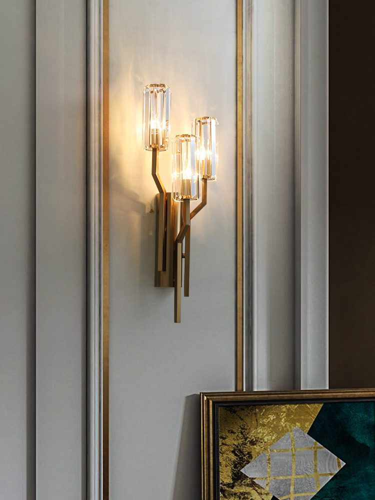 Luxury Gold Crystal Torch Wall Sconce for Bedroom Living Room