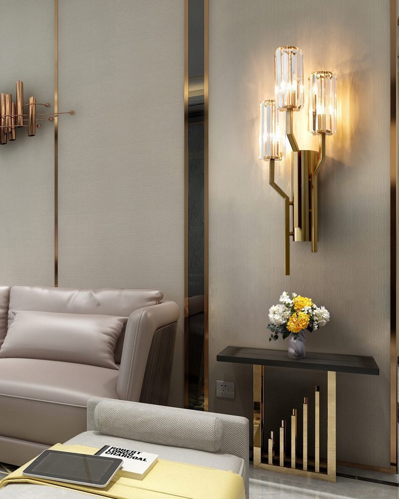 Luxury Gold Crystal Torch Wall Sconce for Bedroom Living Room