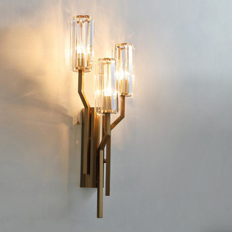Luxury Gold Crystal Torch Wall Sconce for Bedroom Living Room