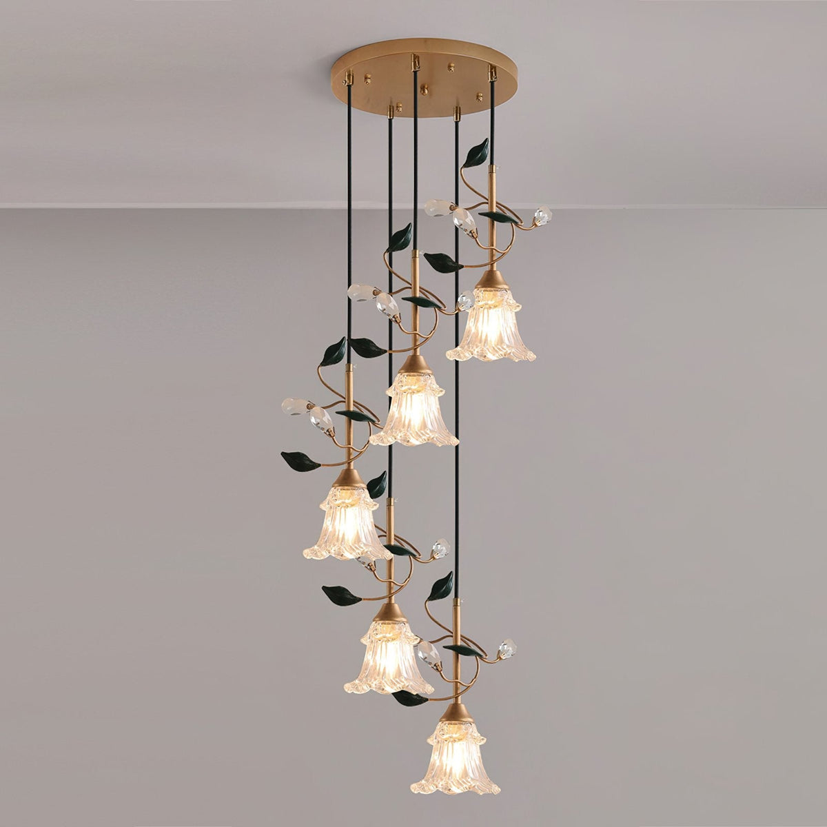 Luxury Floral Pendant Light with Crystal Accents for Dining Room