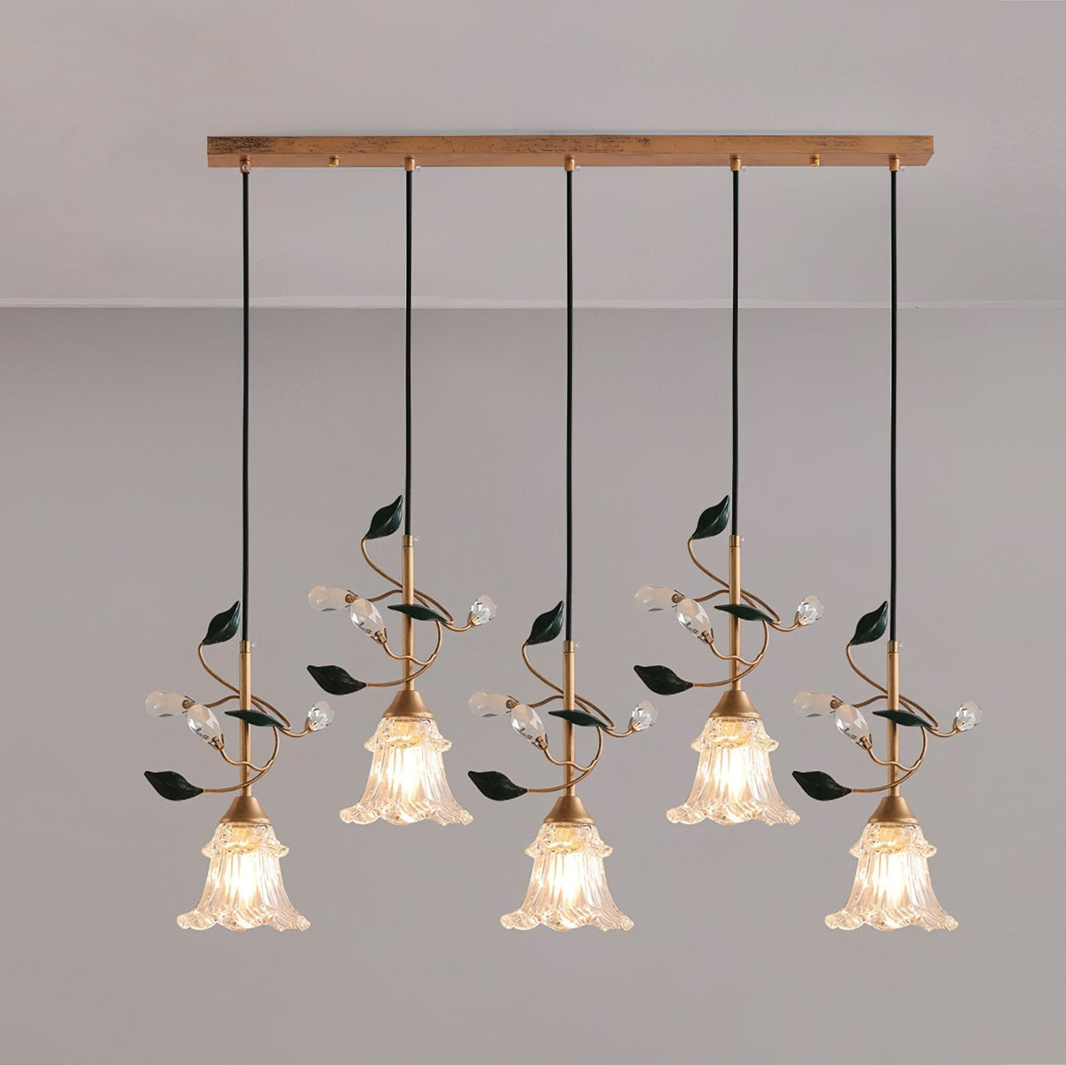 Luxury Floral Pendant Light with Crystal Accents for Dining Room