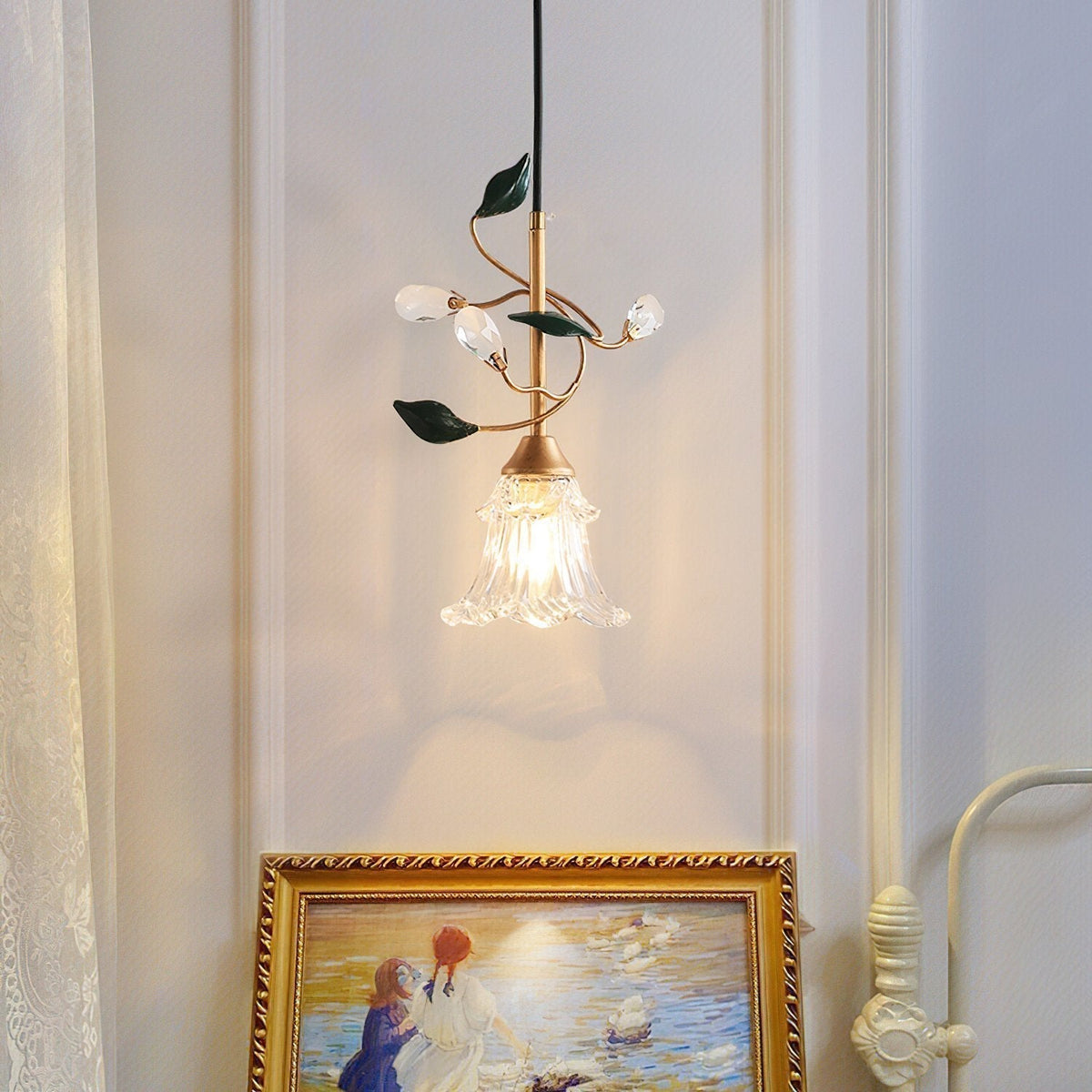 Luxury Floral Pendant Light with Crystal Accents for Dining Room