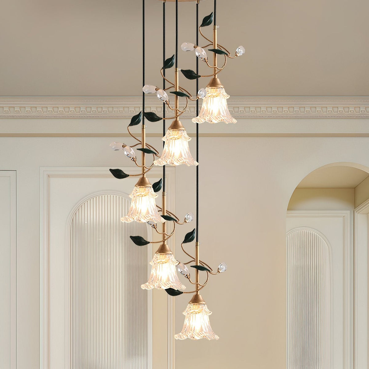 Luxury Floral Pendant Light with Crystal Accents for Dining Room