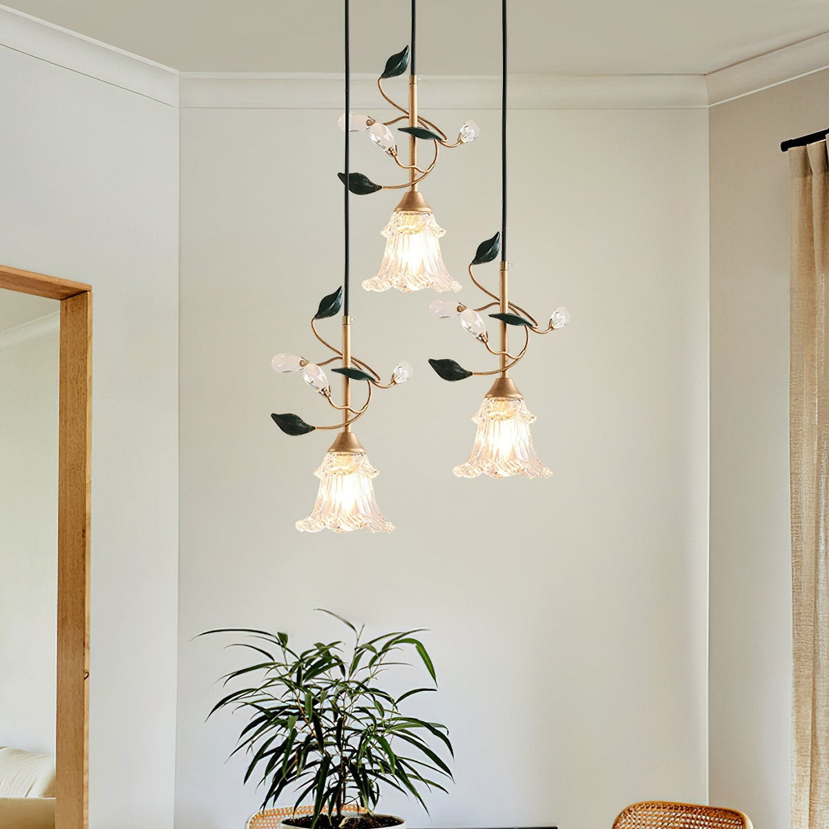 Luxury Floral Pendant Light with Crystal Accents for Dining Room