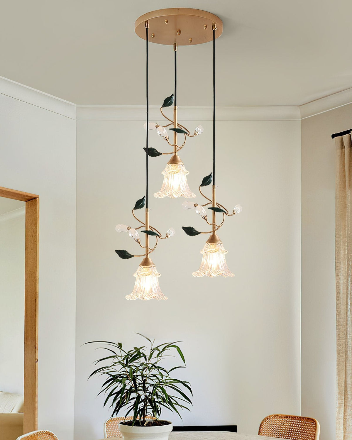 Luxury Floral Pendant Light with Crystal Accents for Dining Room