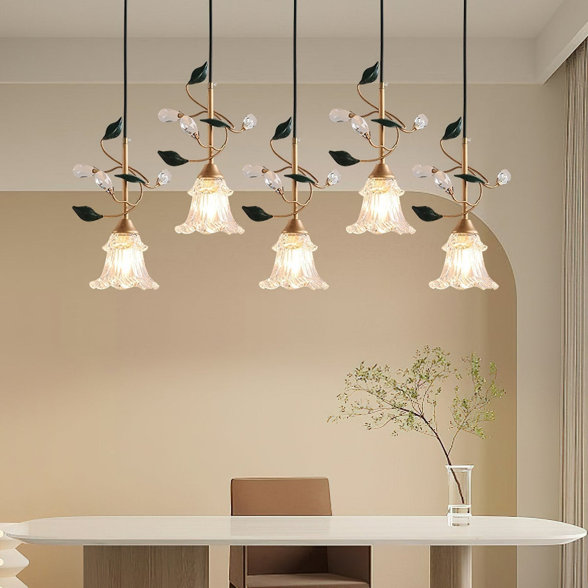 Luxury Floral Pendant Light with Crystal Accents for Dining Room