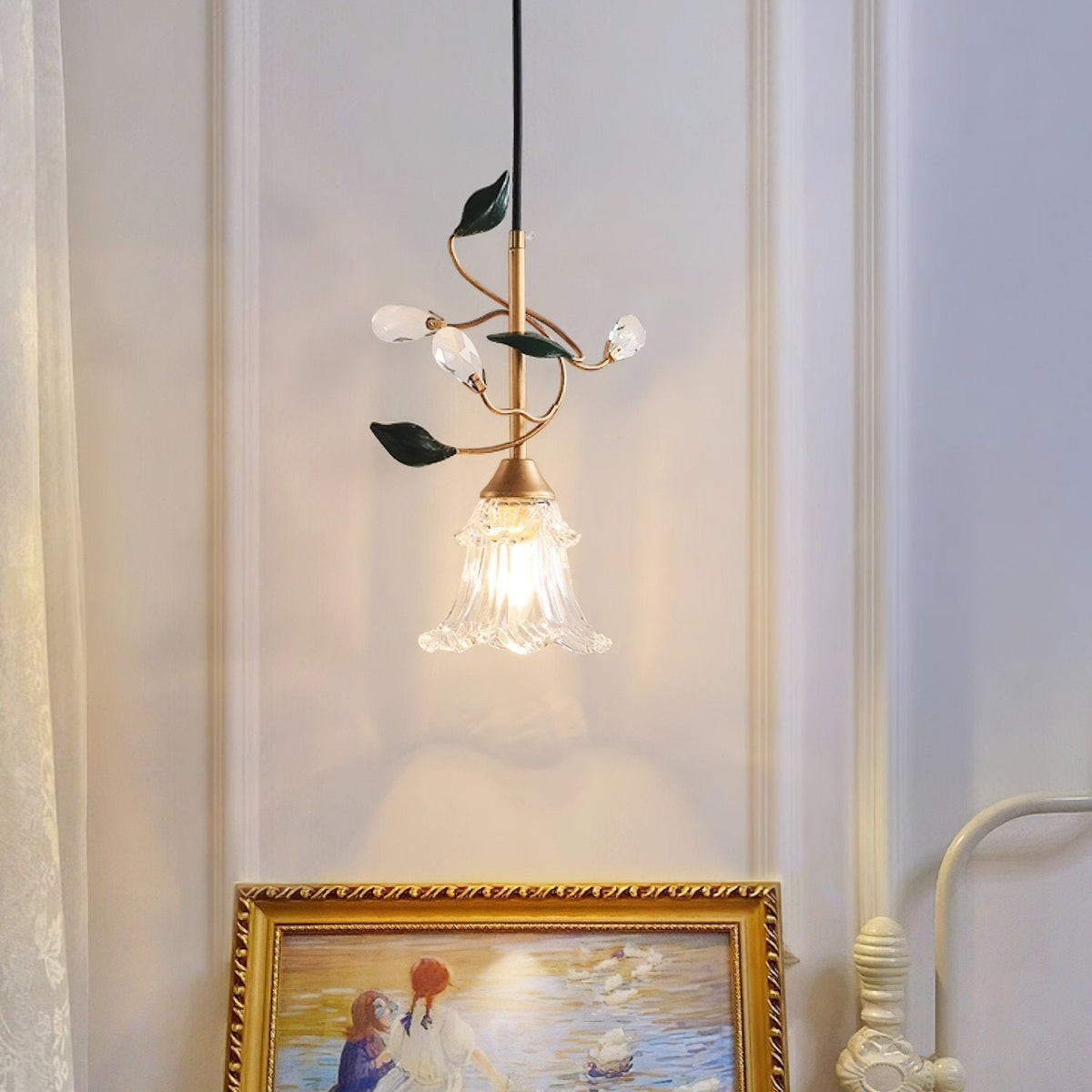 Luxury Floral Pendant Light with Crystal Accents for Dining Room