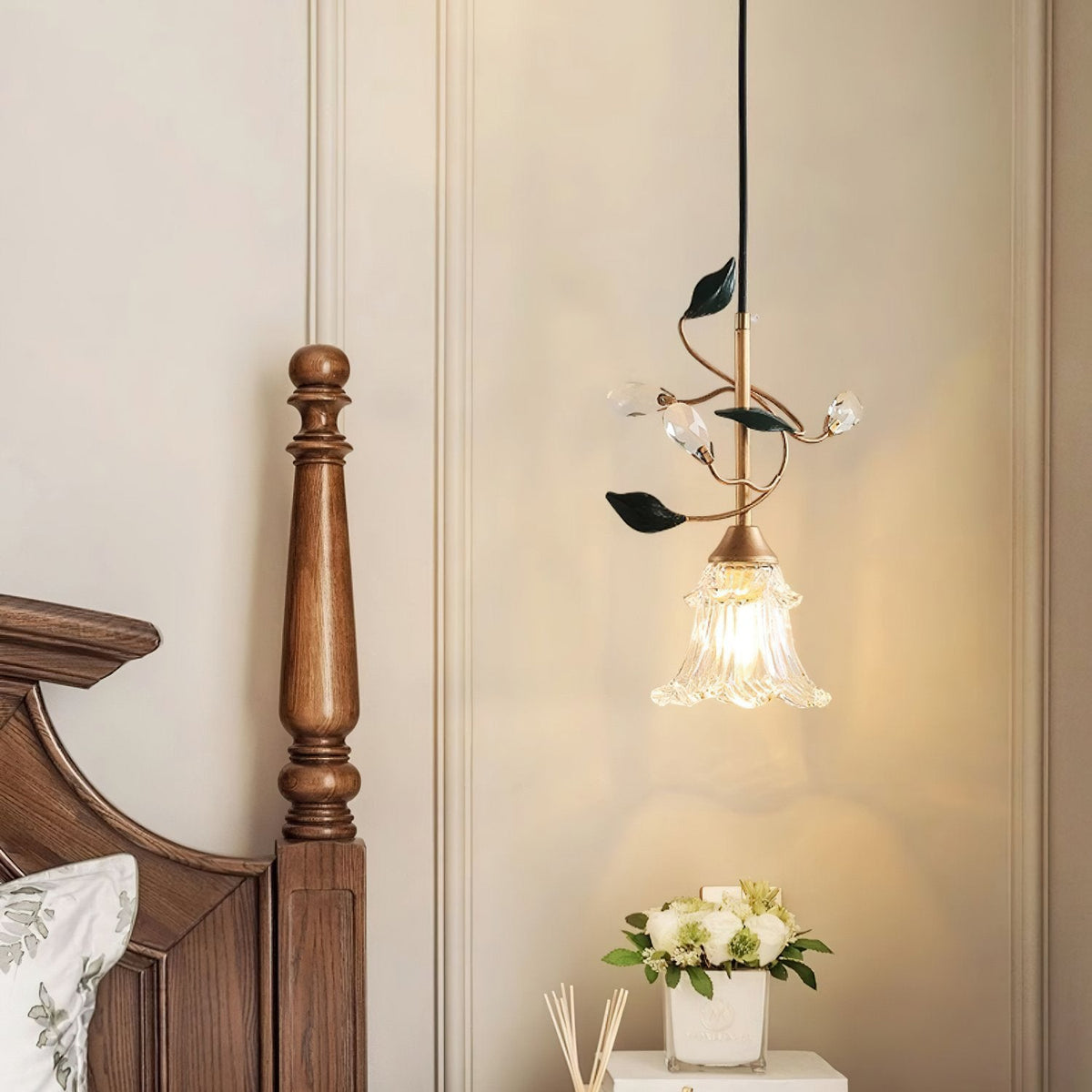 Luxury Floral Pendant Light with Crystal Accents for Dining Room
