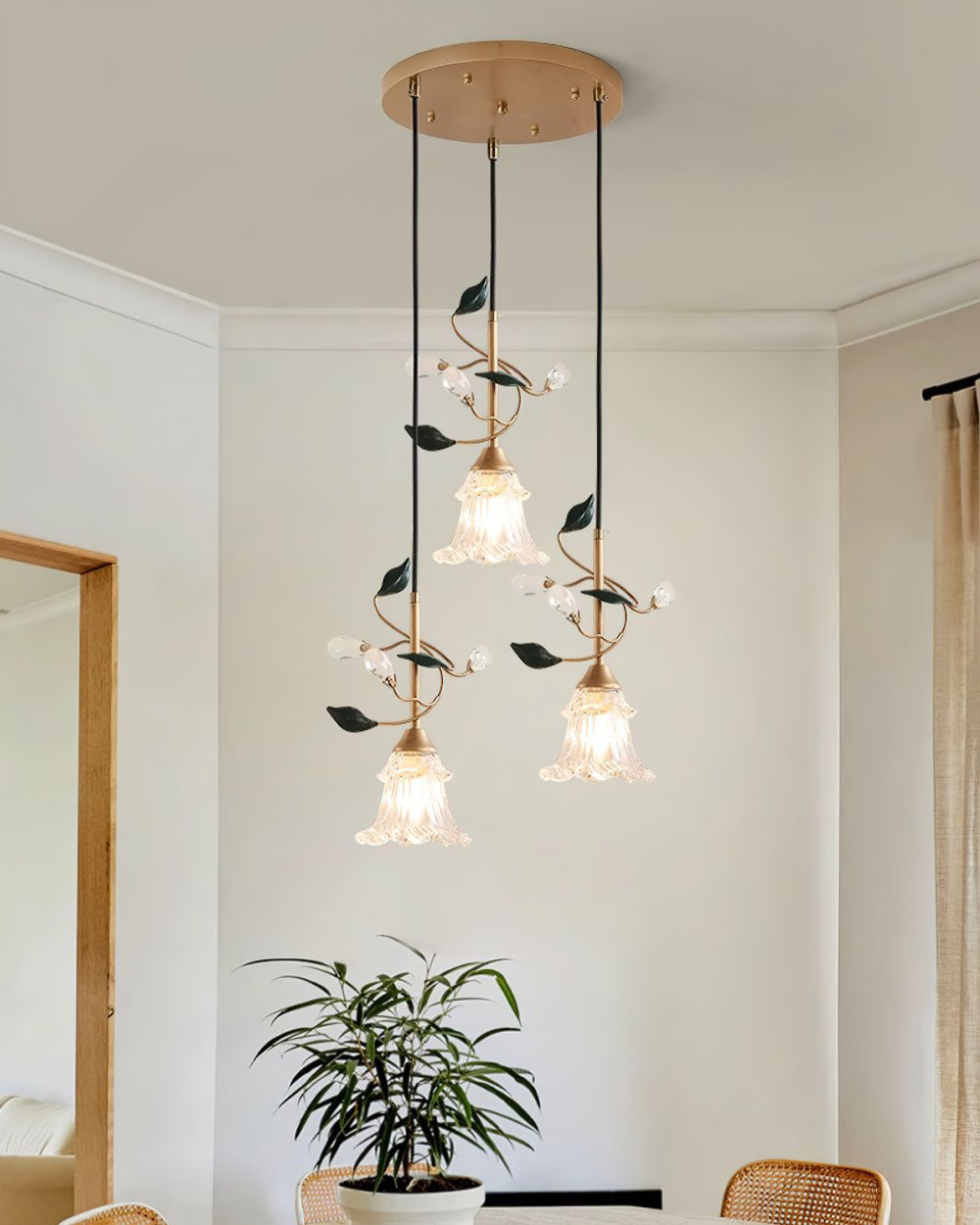 Luxury Floral Pendant Light with Crystal Accents for Dining Room
