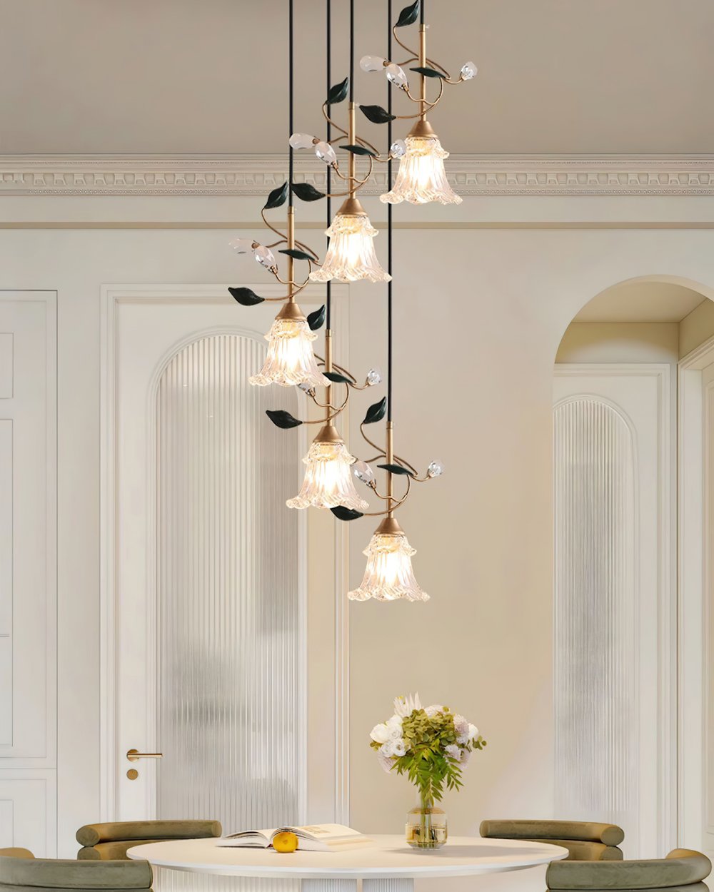 Luxury Floral Pendant Light with Crystal Accents for Dining Room