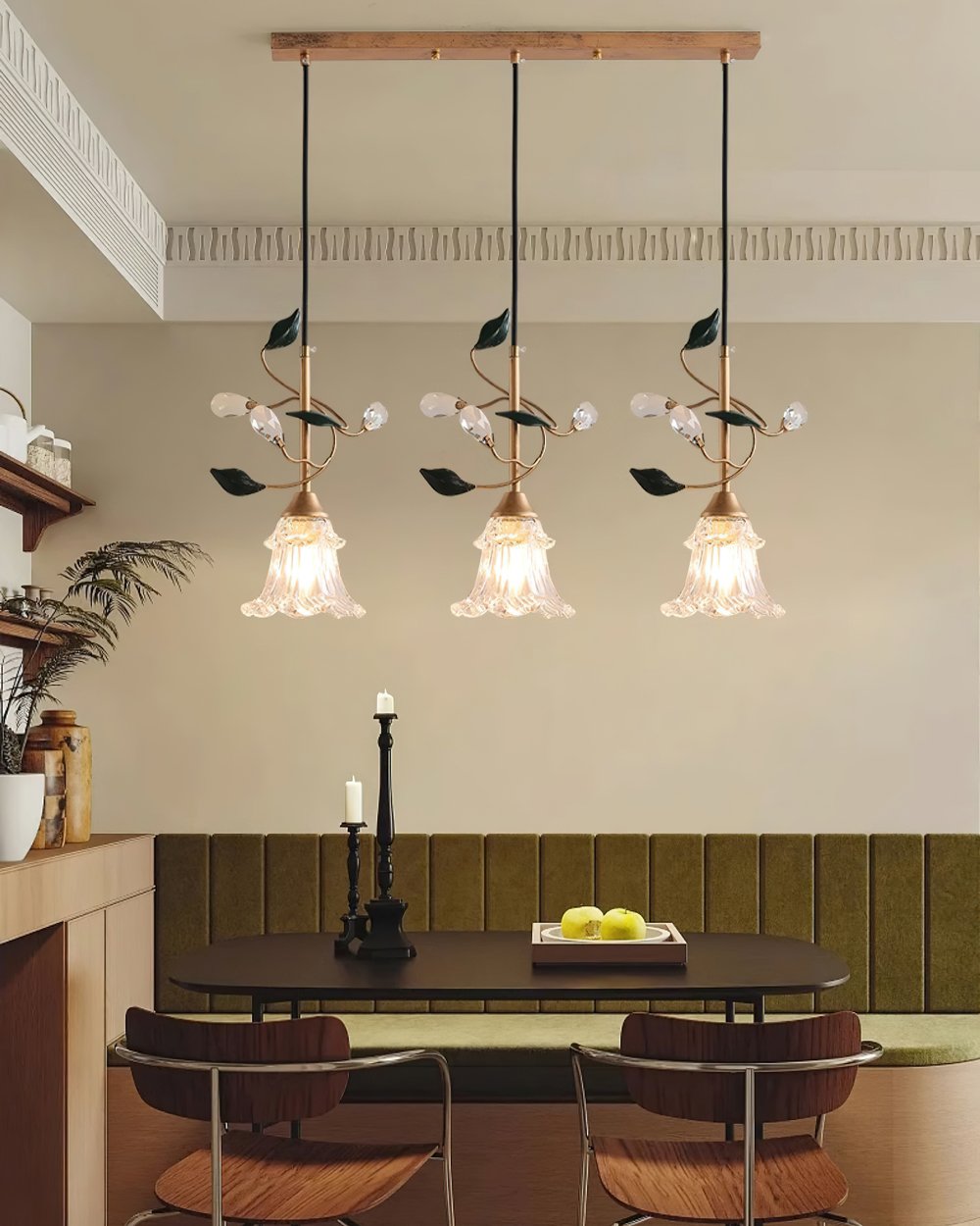 Luxury Floral Pendant Light with Crystal Accents for Dining Room
