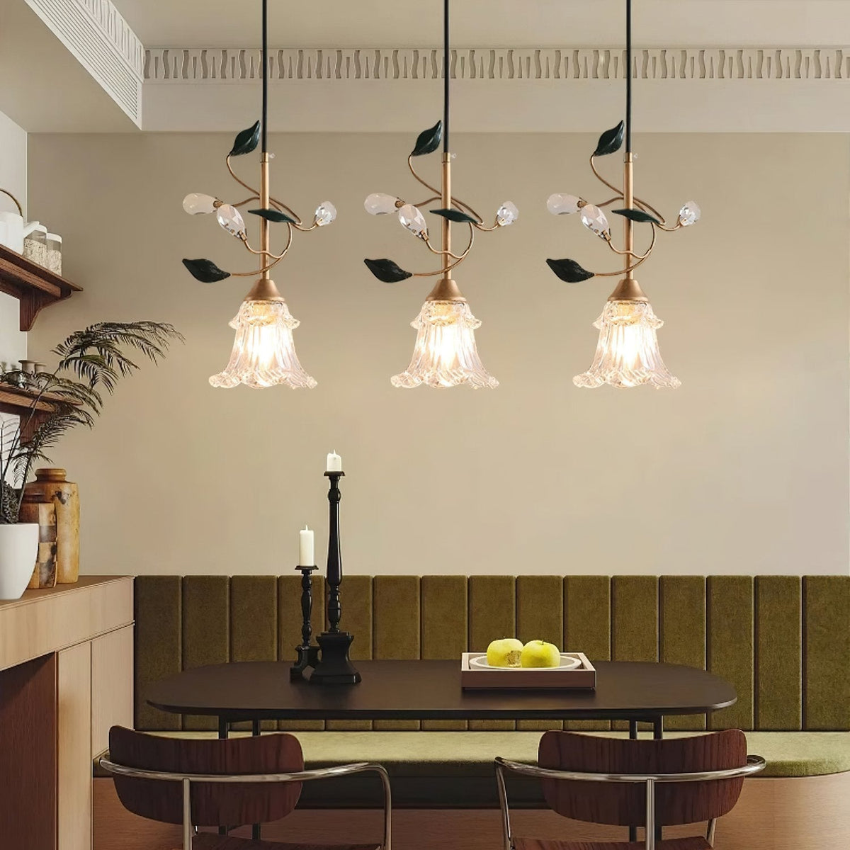 Luxury Floral Pendant Light with Crystal Accents for Dining Room