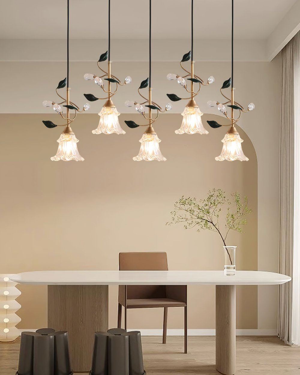 Luxury Floral Pendant Light with Crystal Accents for Dining Room