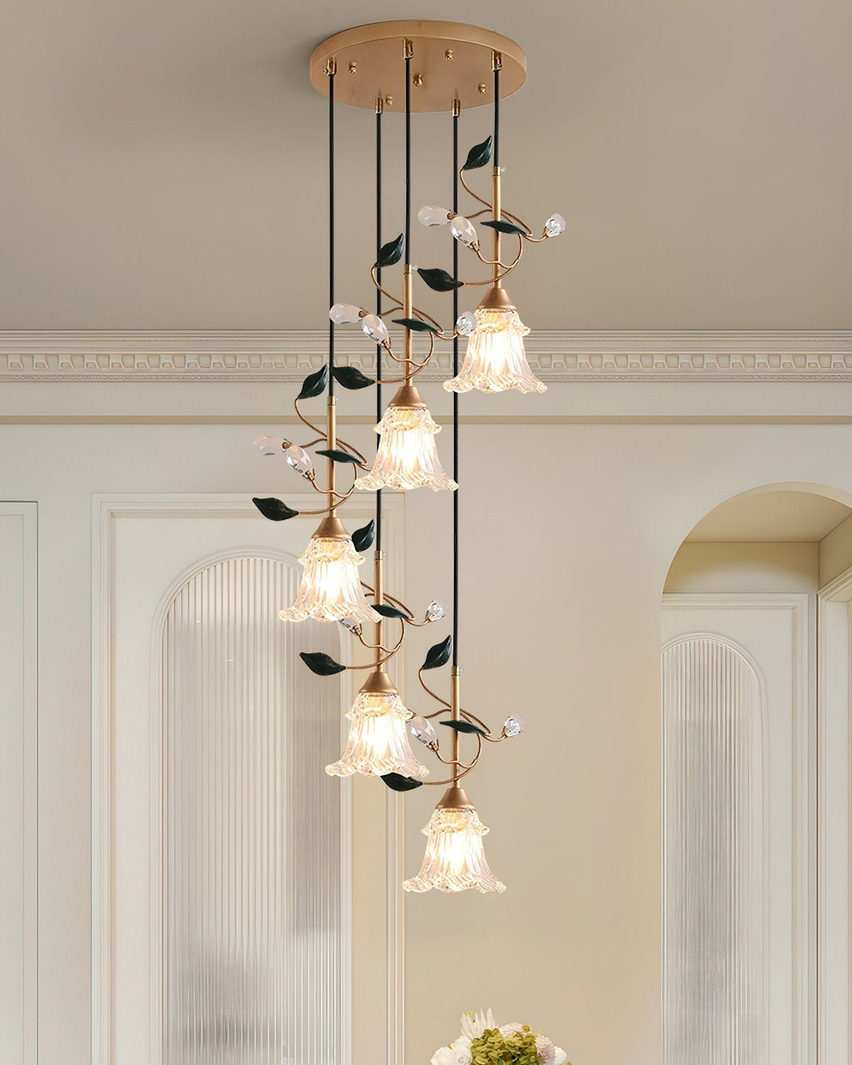 Luxury Floral Pendant Light with Crystal Accents for Dining Room