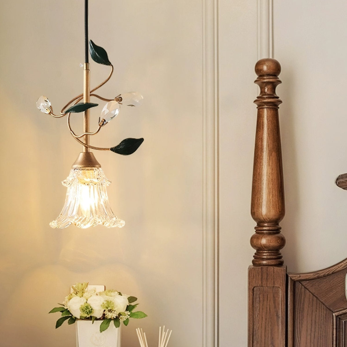 Luxury Floral Pendant Light with Crystal Accents for Dining Room