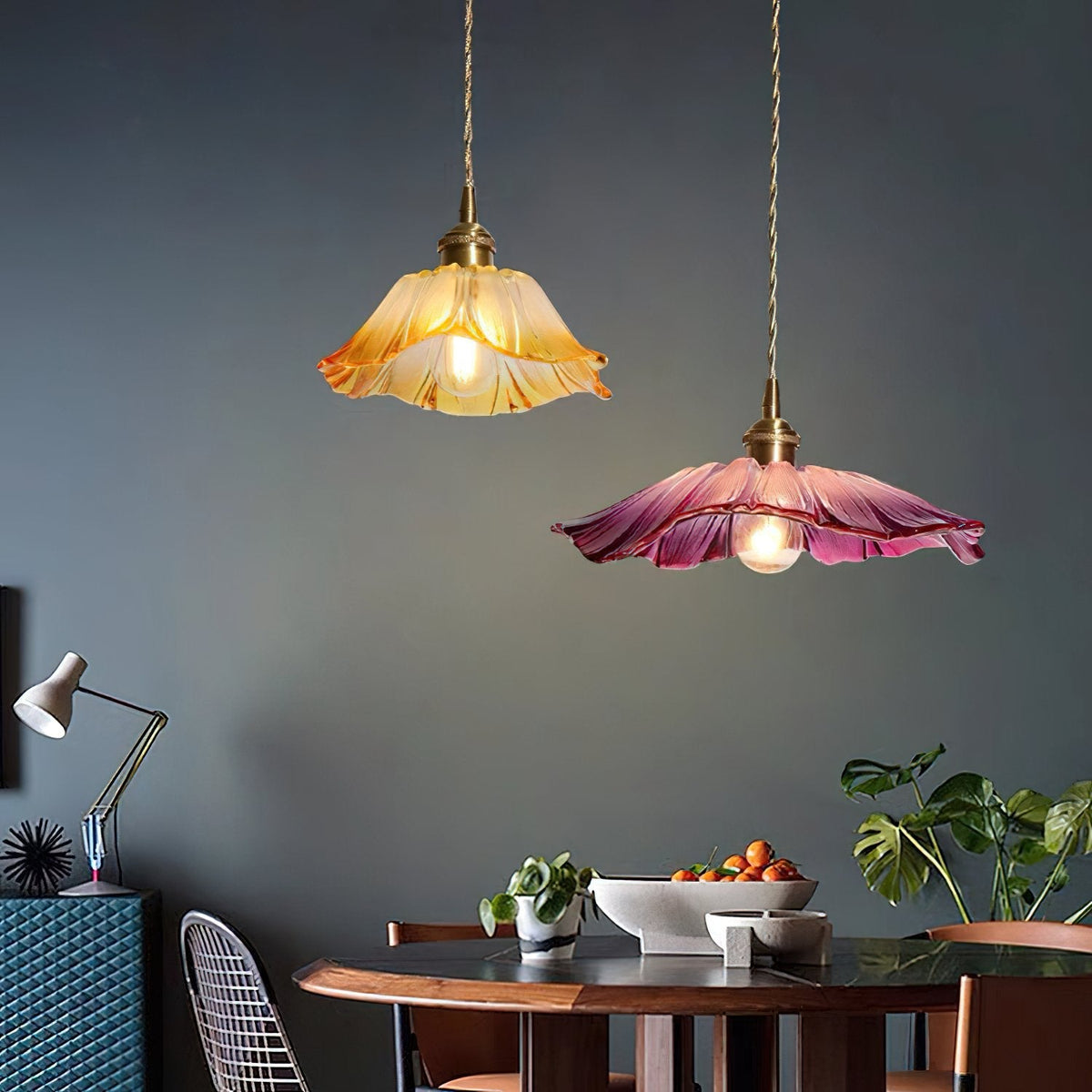 Retro Lotus Creative Glass Pendant Lamp