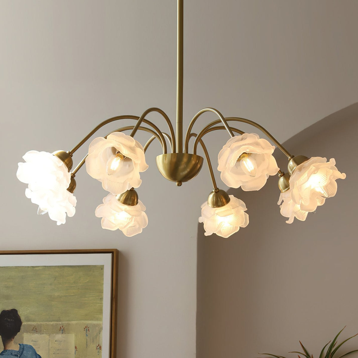 Retro Brass Glass Chandelier for Dining Room and Living Room