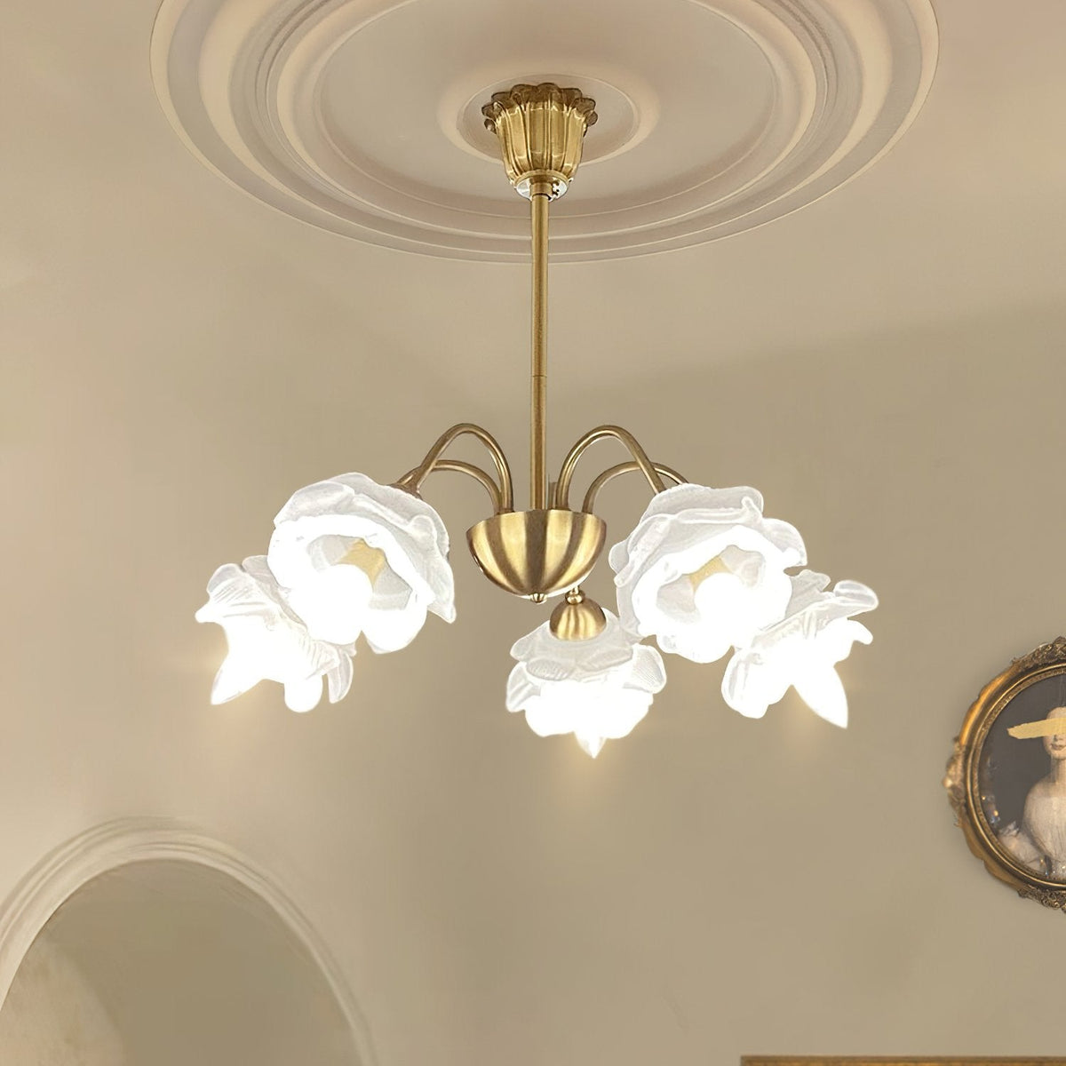 Retro Brass Glass Chandelier for Dining Room and Living Room