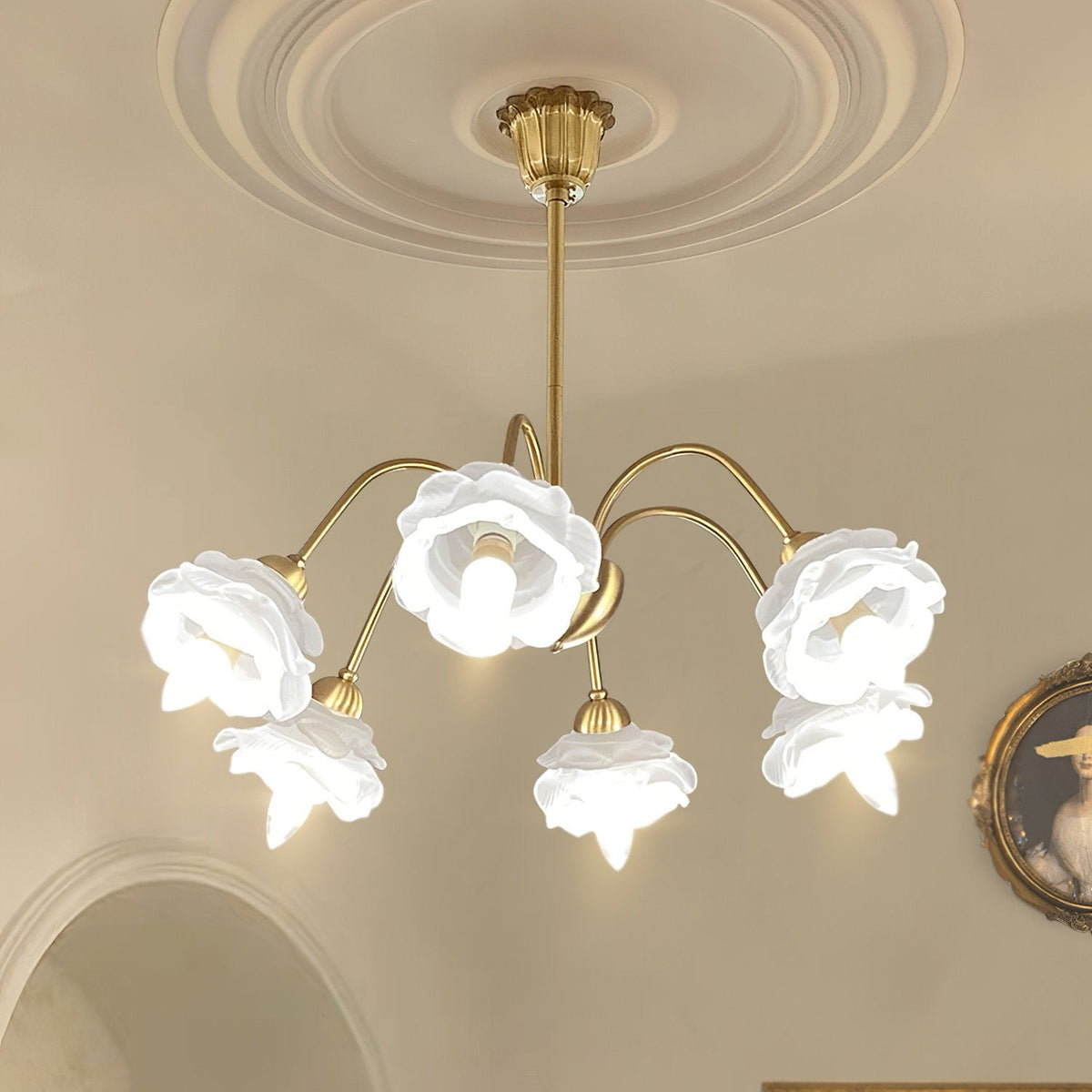 Retro Brass Glass Chandelier for Dining Room and Living Room