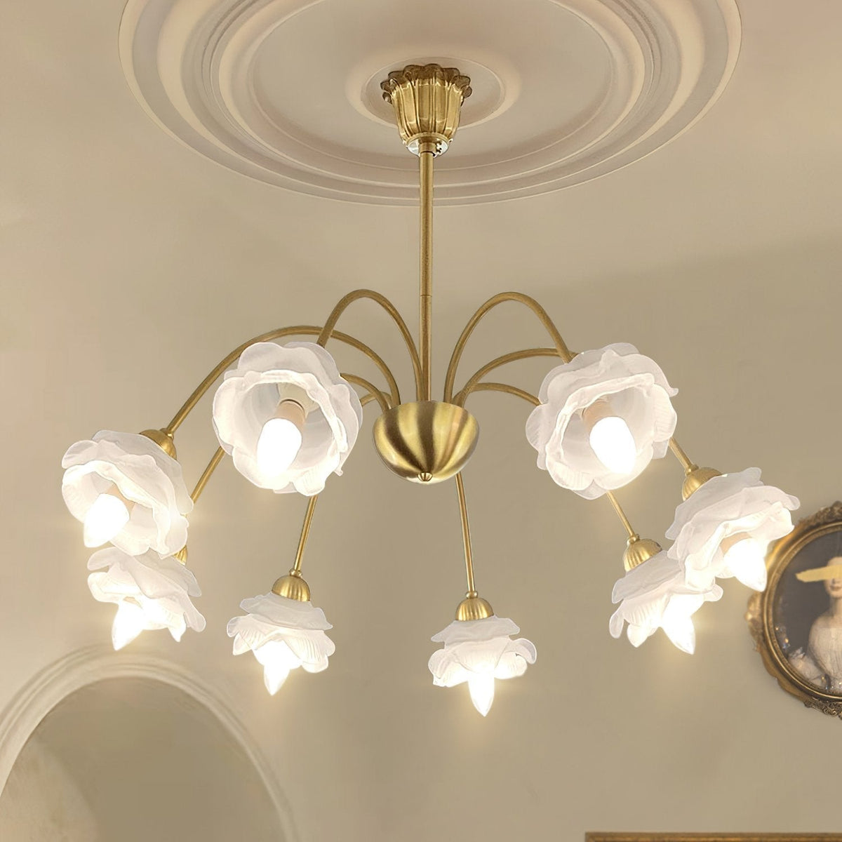 Retro Brass Glass Chandelier for Dining Room and Living Room