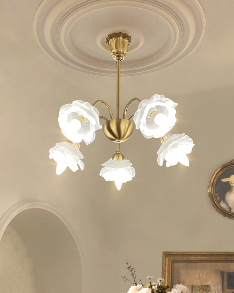Retro Brass Glass Chandelier for Dining Room and Living Room