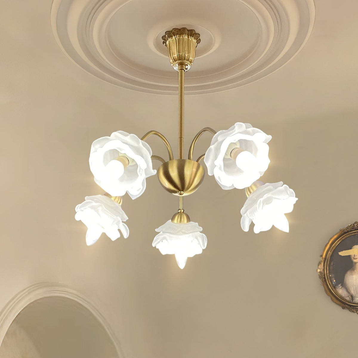 Retro Brass Glass Chandelier for Dining Room and Living Room