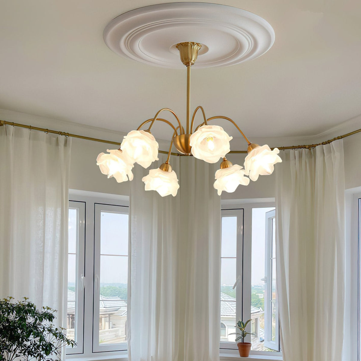 Retro Brass Glass Chandelier for Dining Room and Living Room