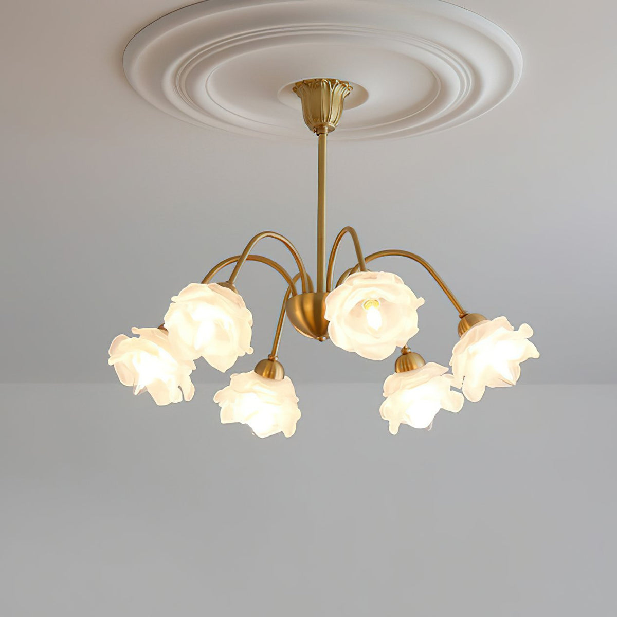 Retro Brass Glass Chandelier for Dining Room and Living Room