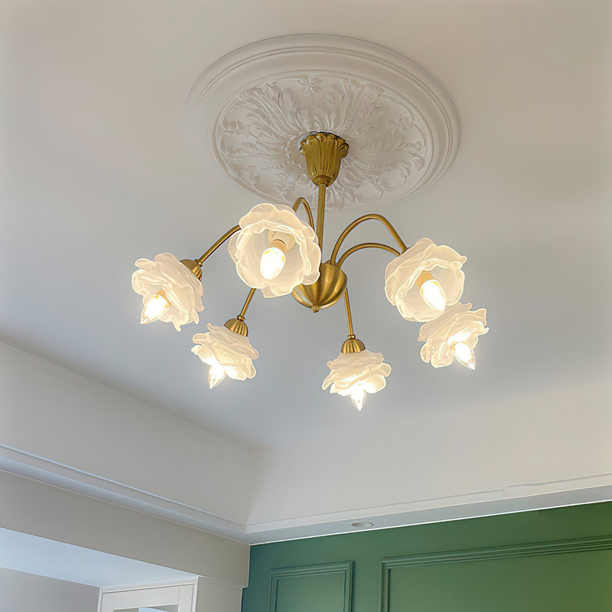 Retro Brass Glass Chandelier for Dining Room and Living Room
