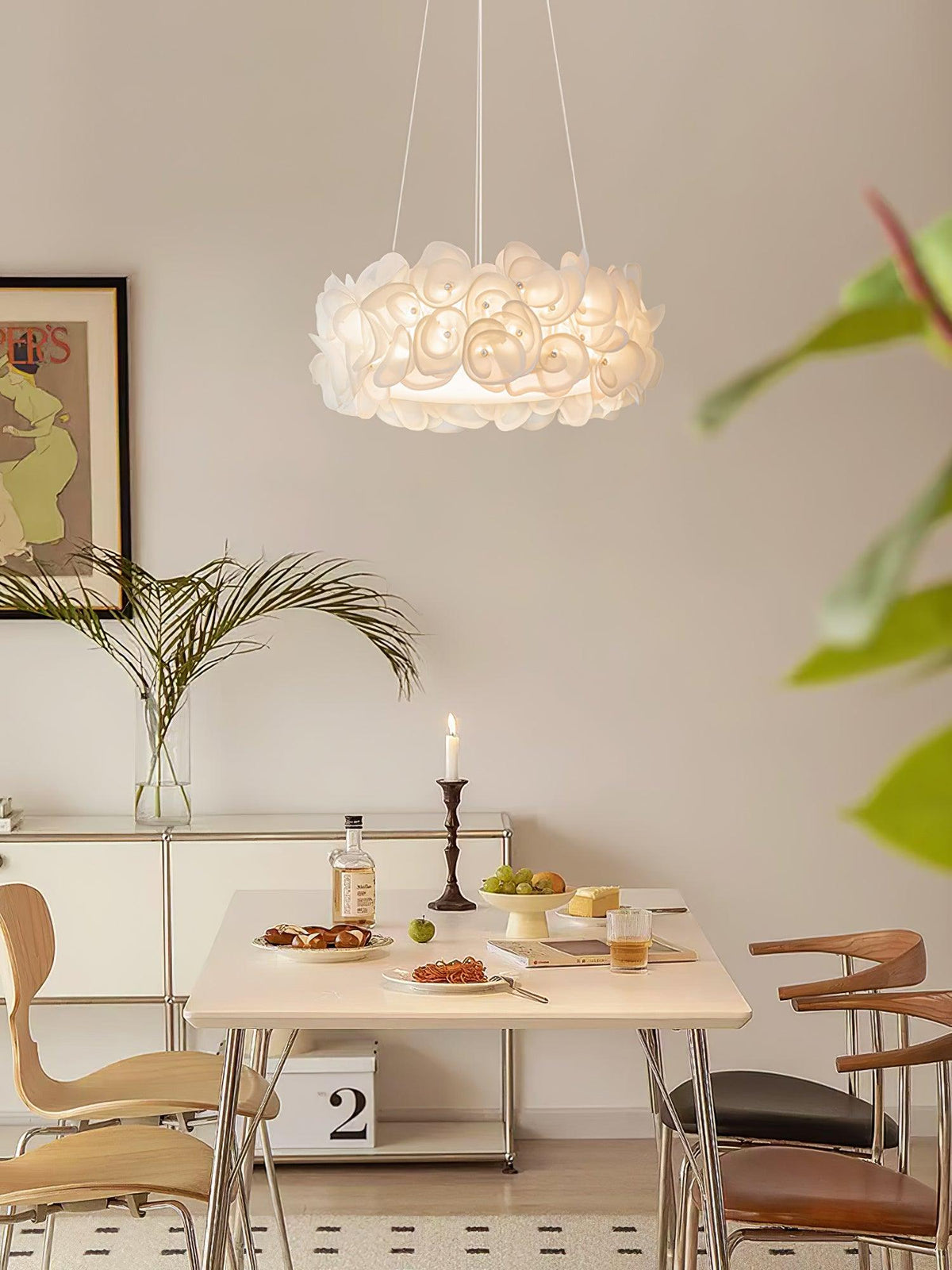 Handcrafted Metal Rose Hydrangea Chandelier for Living Room, Bedroom, and Dining Room