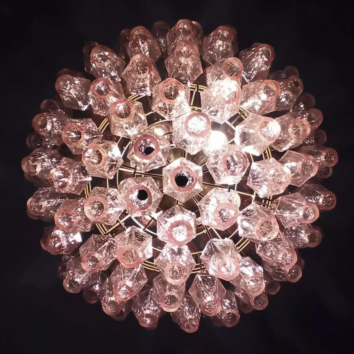 Spherical Murano Poliedri Pink Glass Chandelier