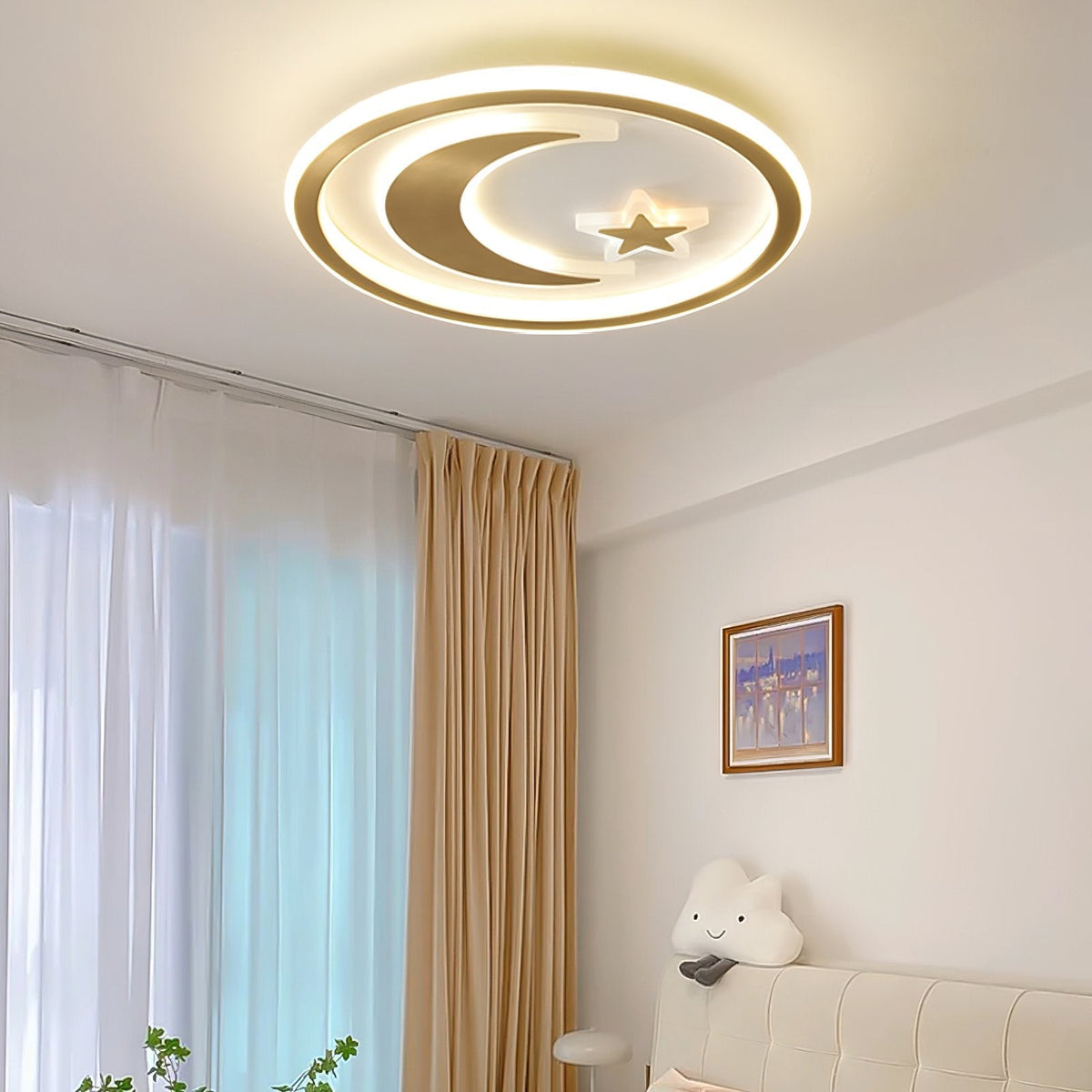Luxury Star Moon LED Ceiling Lamp Modern Brass Chandelier for Bedroom Living Room
